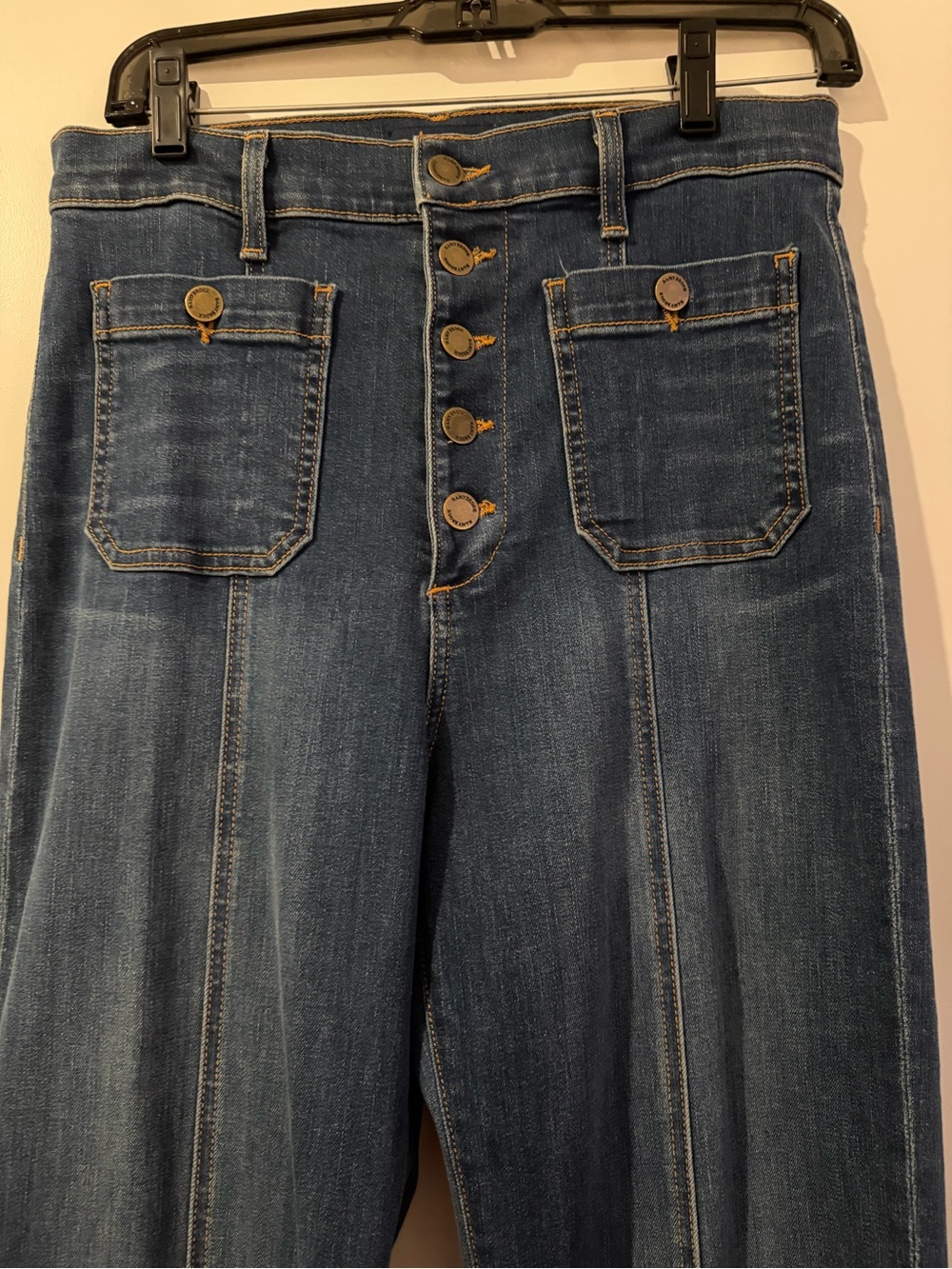 Ramy Brook Dark Blue High-Rise Wide-Leg Jeans with Front Button Placket - Picture 2 of 6